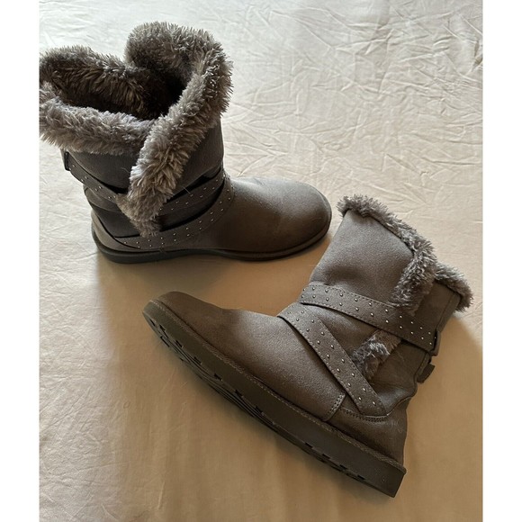 Pacifica suede gray faux fur boots women size 8M - Picture 2 of 6